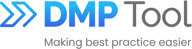 DMP Tool logo blue, landscape, with tagline