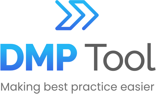 DMP Tool logo blue, portrait, with tagline