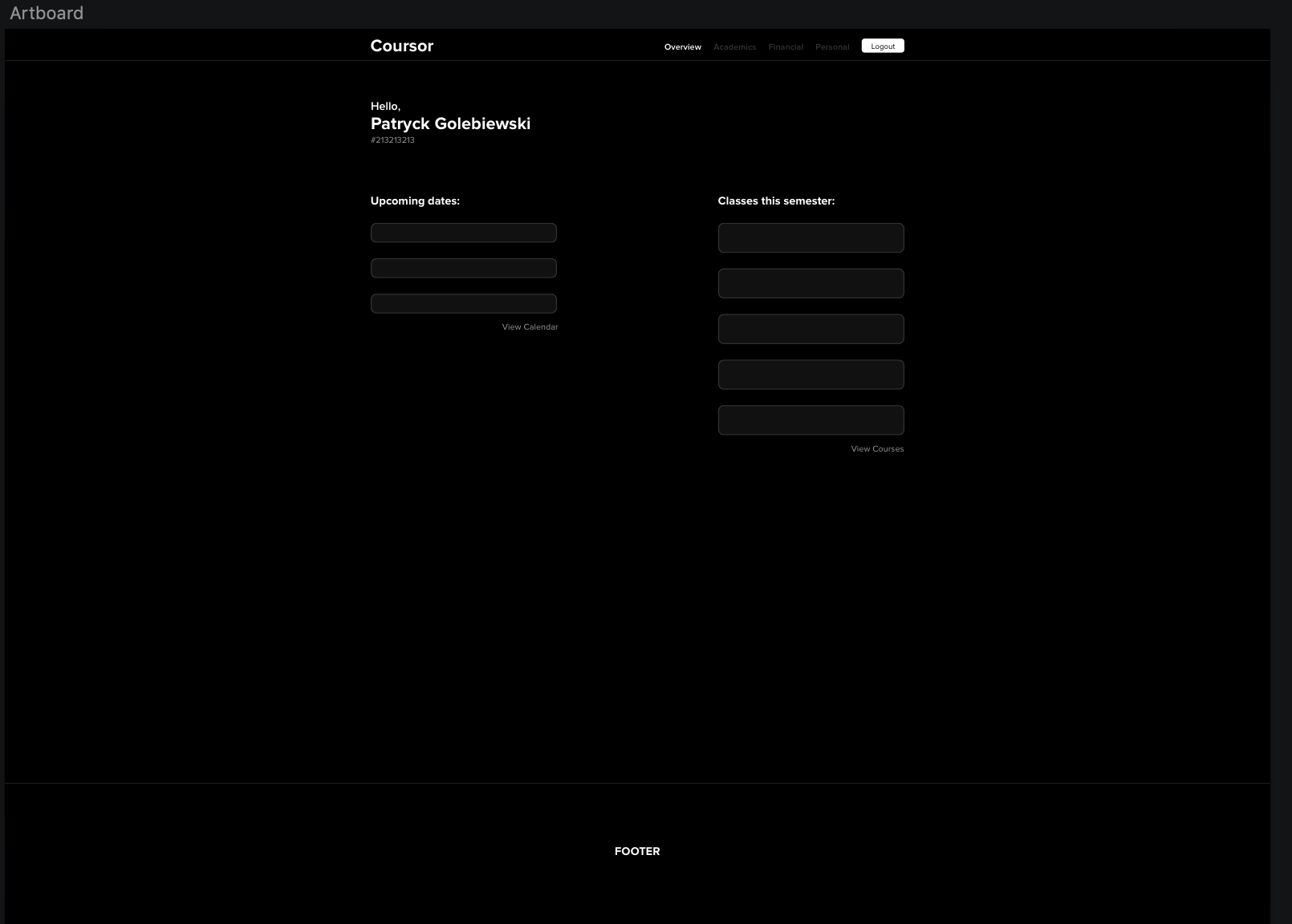 Dasboard UI Screenshot on Desktop