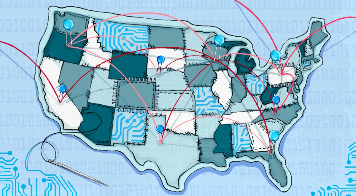 Map of the United States with pins. Illustration: Eleanor Campbell