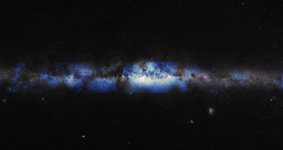 The Milky Way as seen through neutrinos(blue). Photo credit: IceSube Collaboration/U.S.National Science Foundation