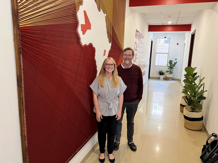 Rachel Lombardi (left) and OSG Executive Director Frank Wuerthwein (right) in Uganda.