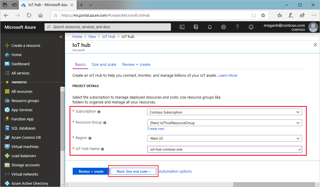 Create a hub in the Azure portal