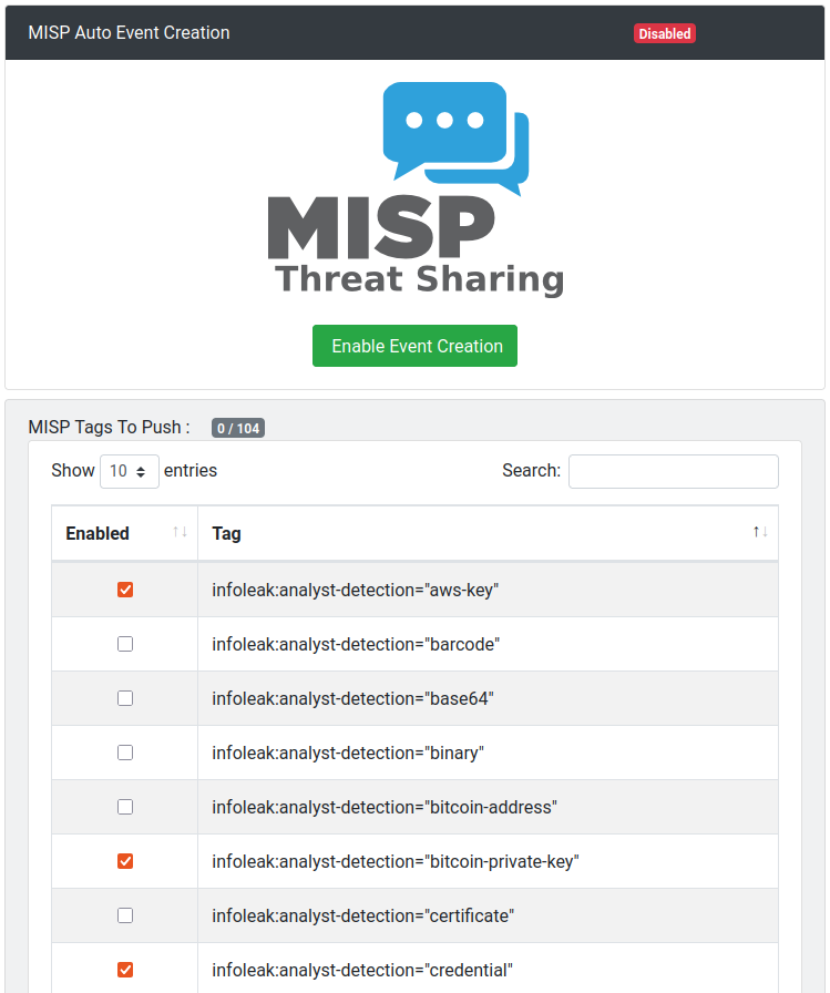 Automatic MISP export tags_misp_auto