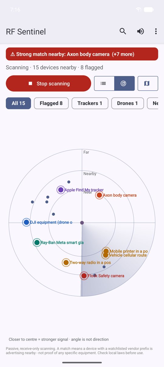 Material You theme, radar view