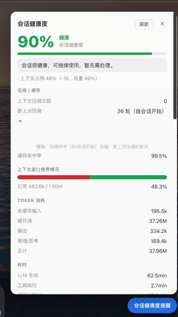 健康状态下的会话健康度报告面板