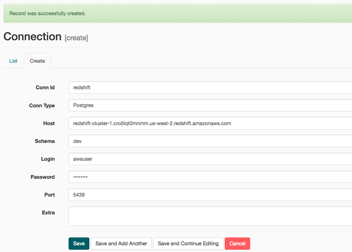 Airflow Redshift Configuration