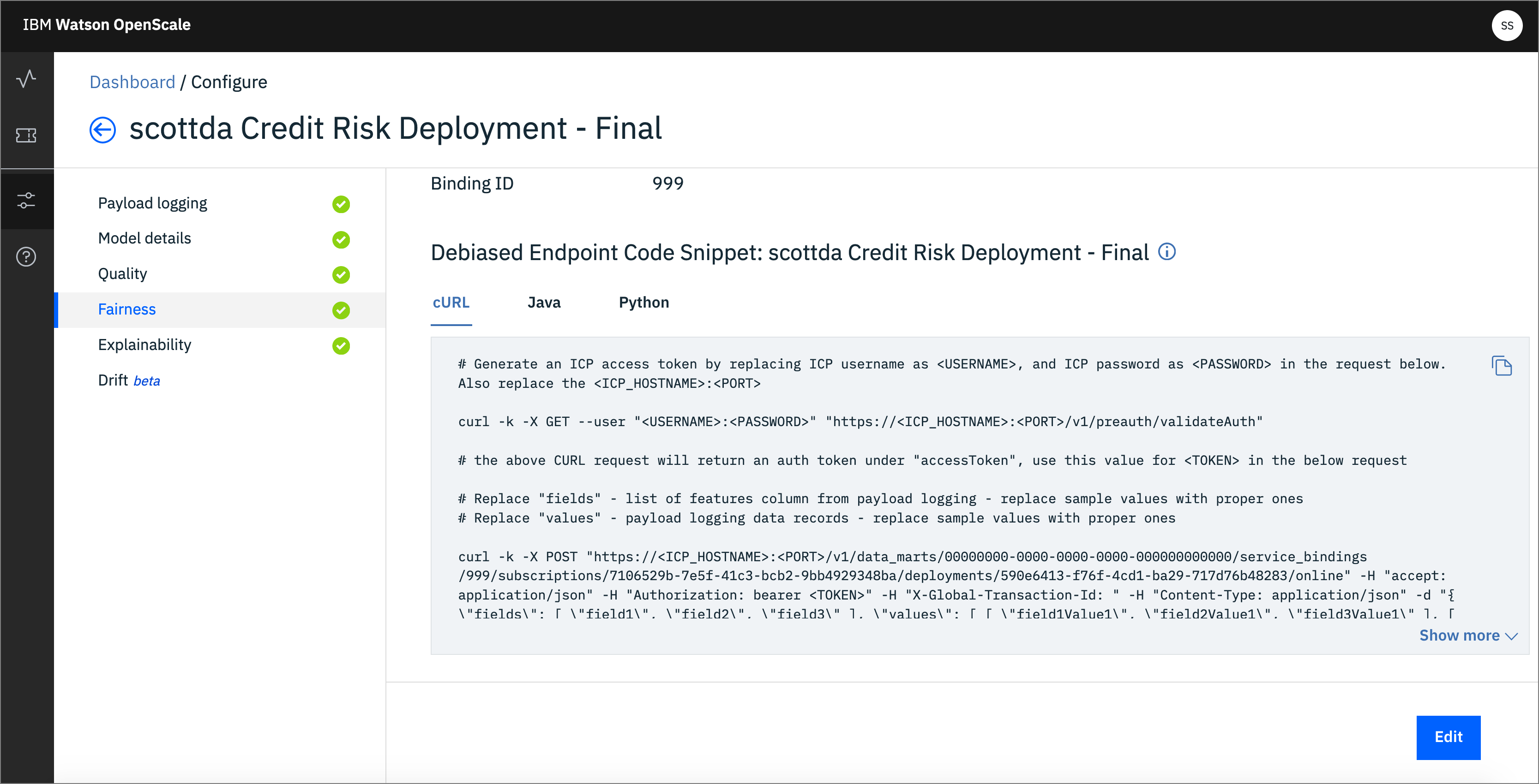 OpenScale Debiased endpoint