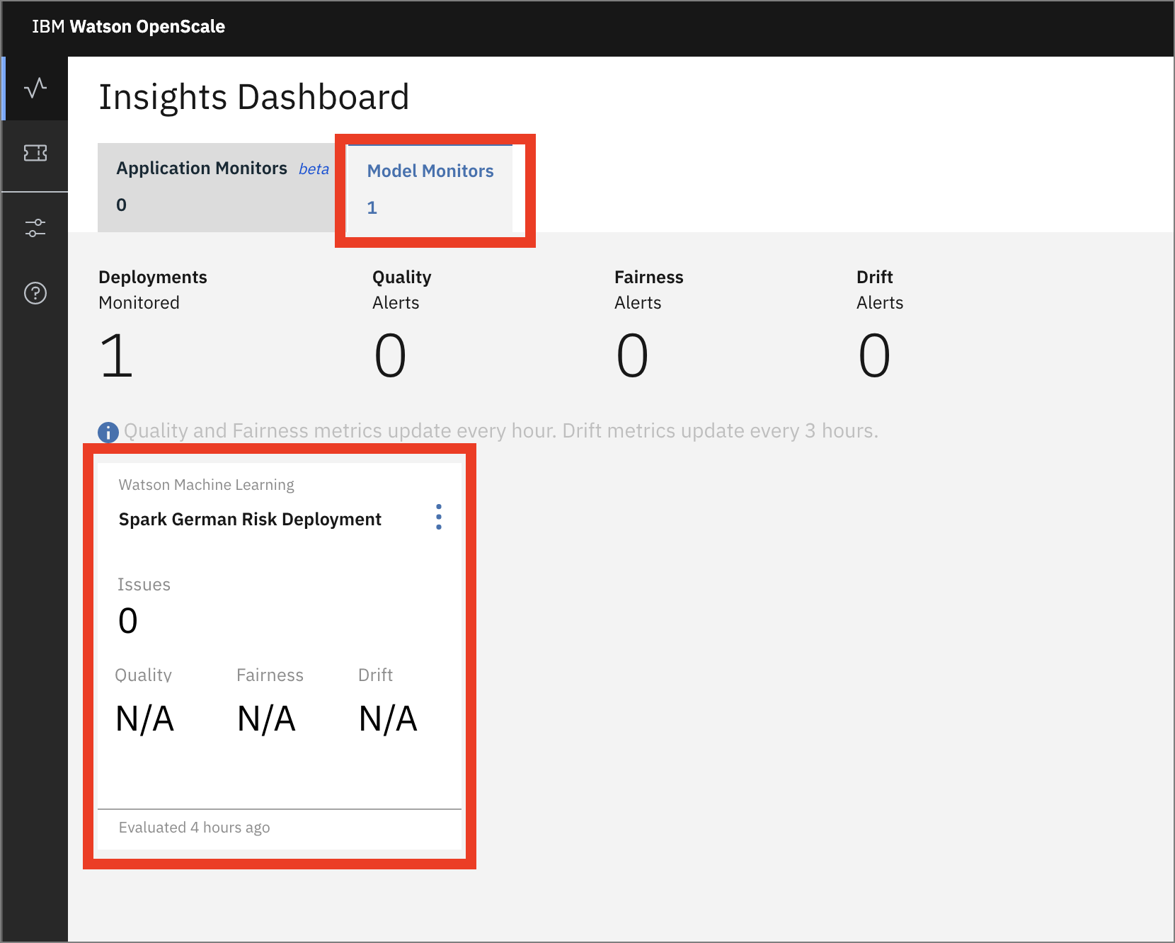 OpenScale Insight Dashboard Tile Open