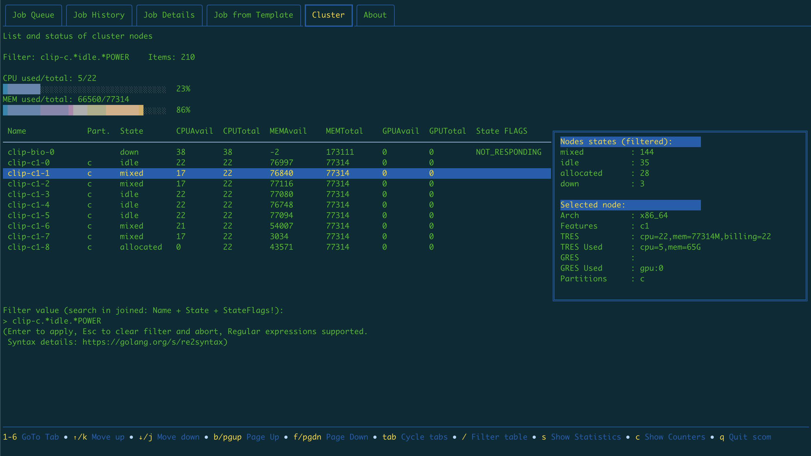 Cluster tab filtering