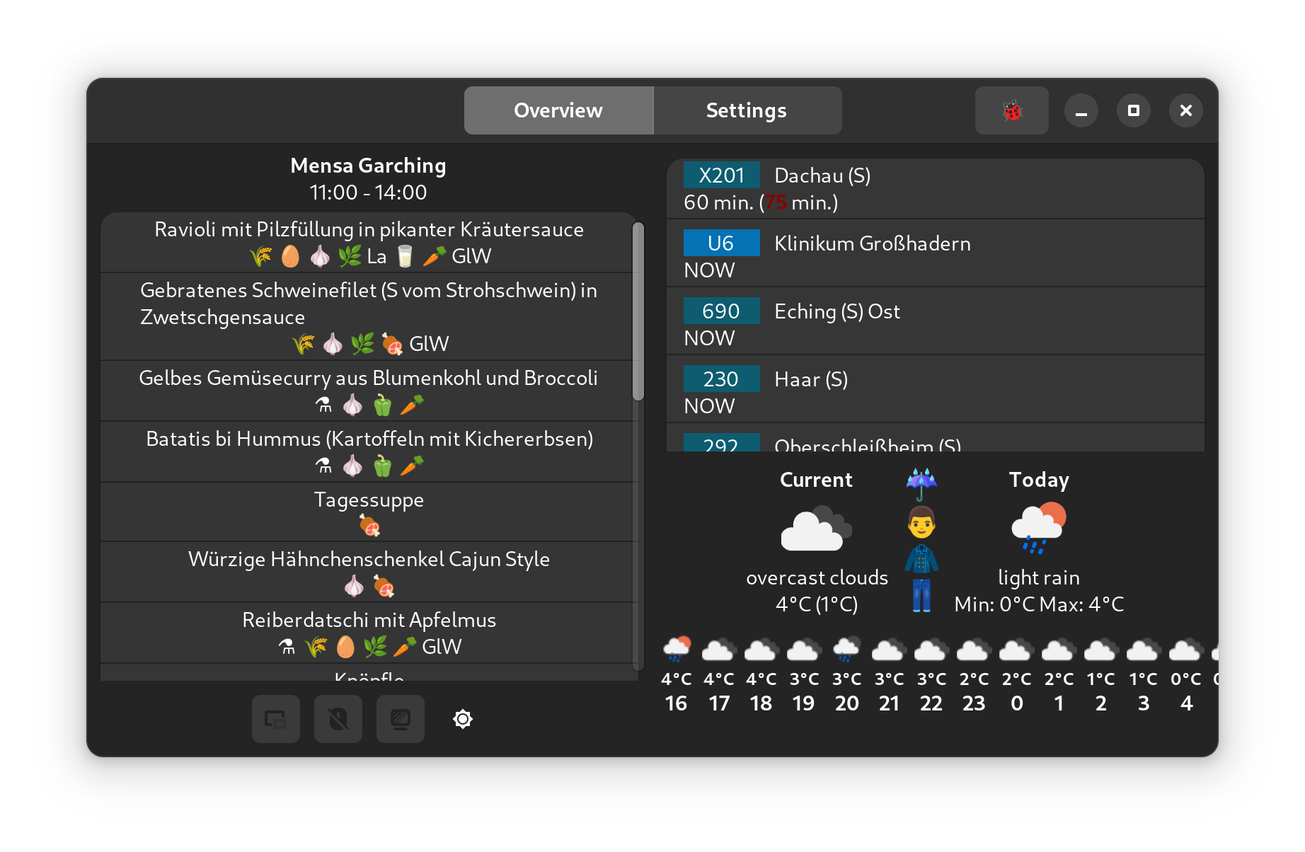 Overview in dark mode