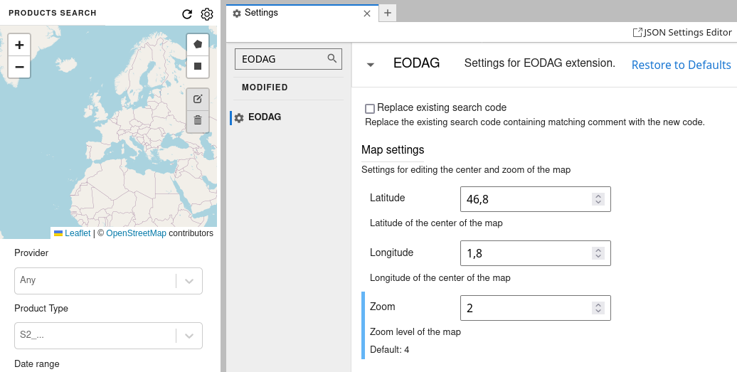 settings tab