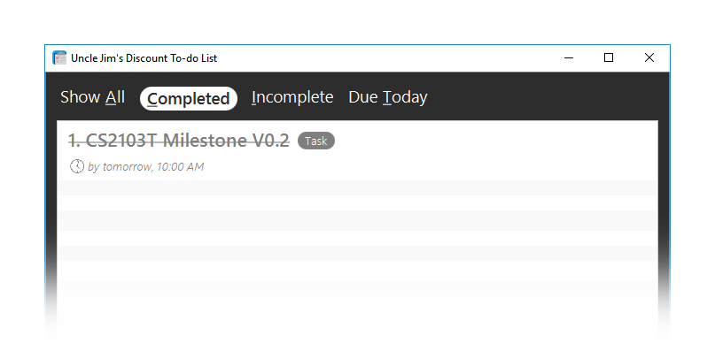 View of completed tasks