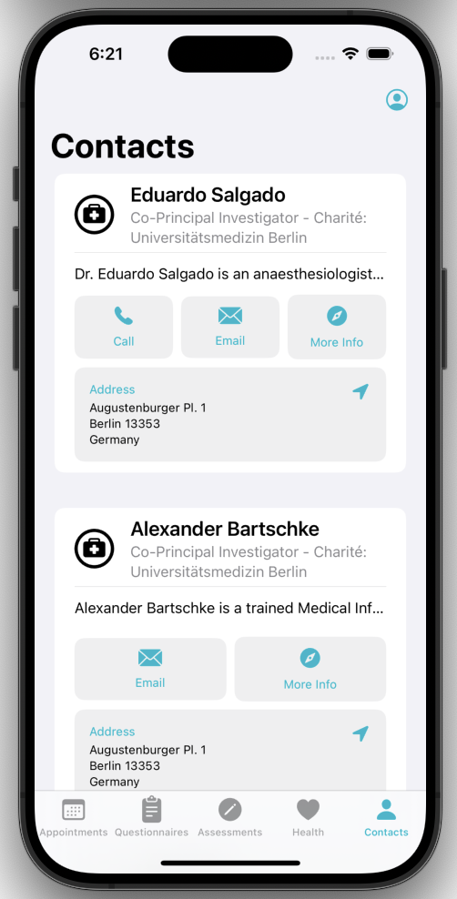 Screenshot displaying the Contacts View.