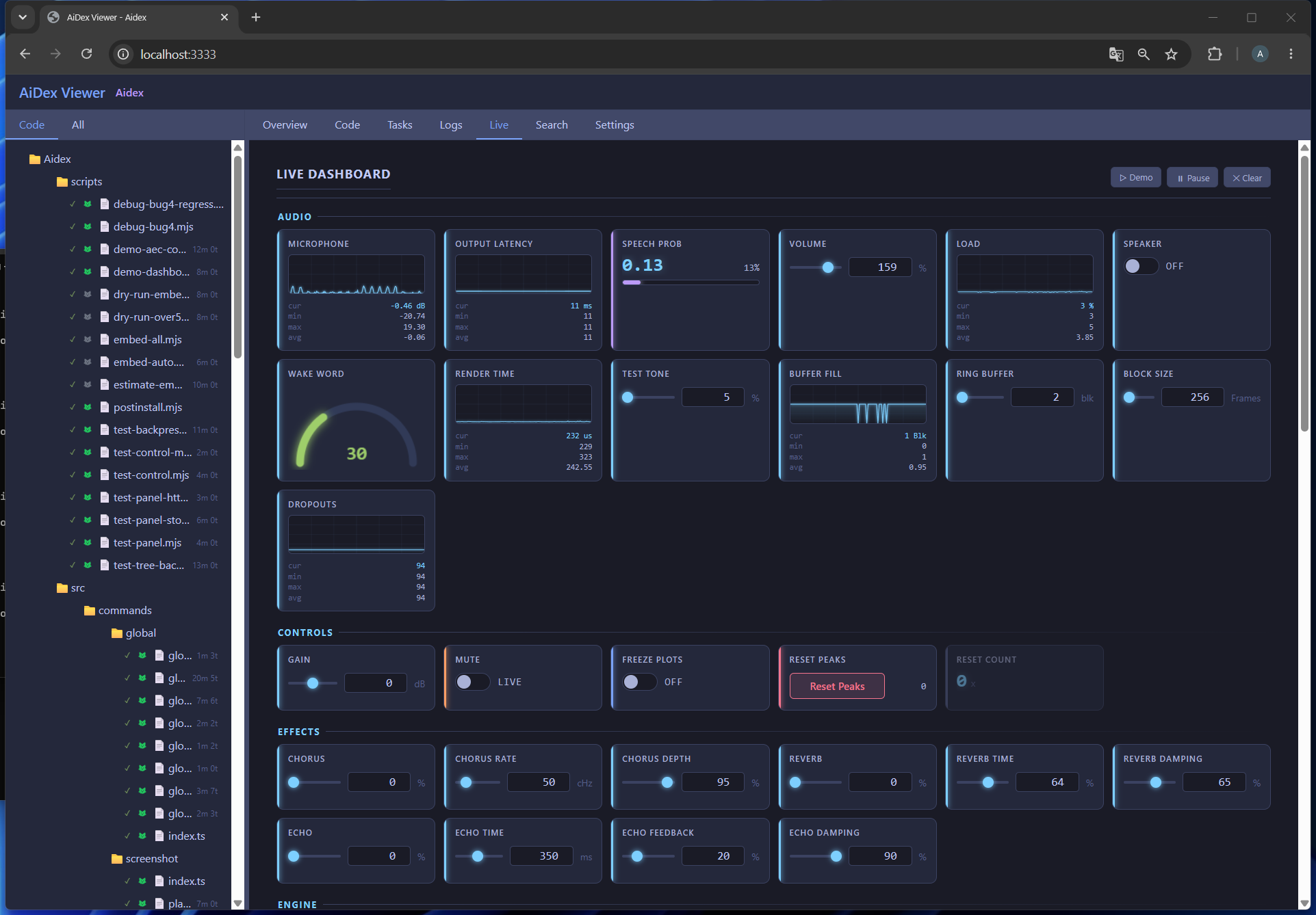 The Live Dashboard — plots, gauges and the four interactive control types side by side