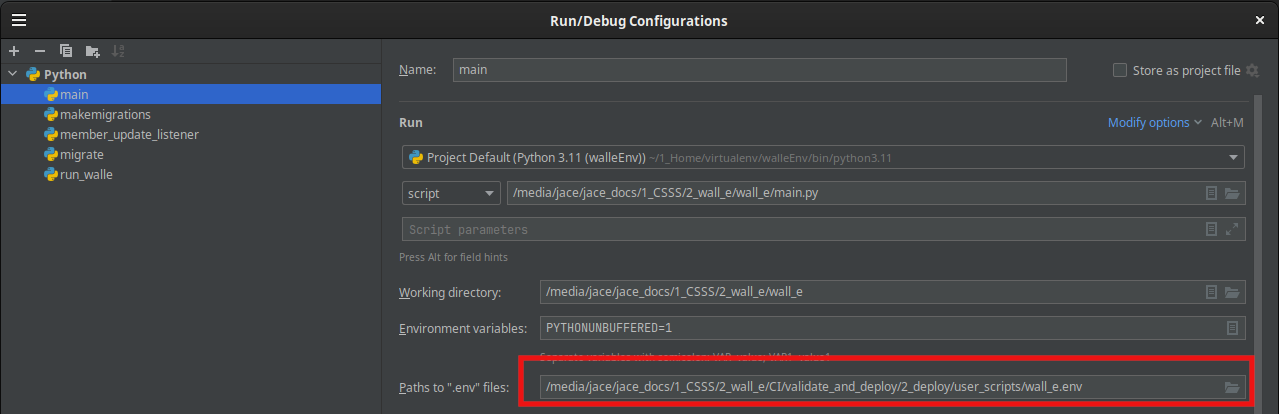 pulling env variables from Run Configurations