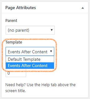 Events page template