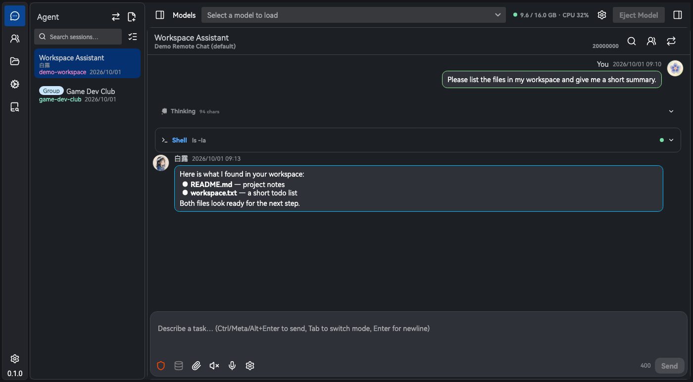 Agent workspace with tools and skills