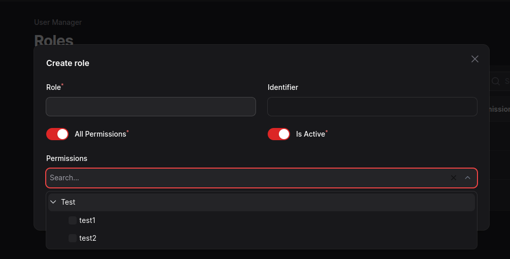 User Roles Permissions Screenshot