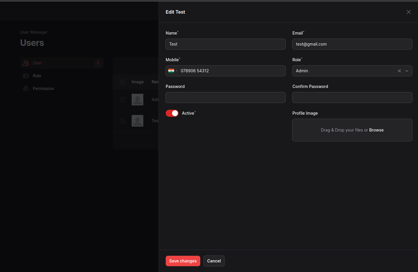 User Roles Permissions Screenshot