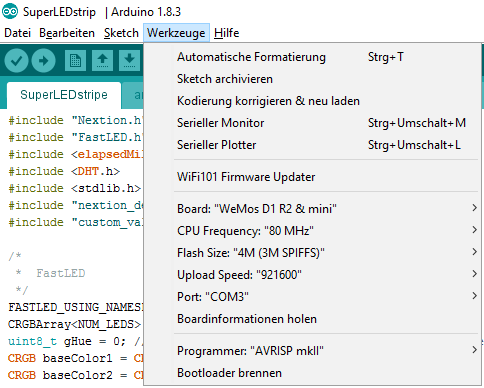 configure serial parameters for Wemos in Arduino