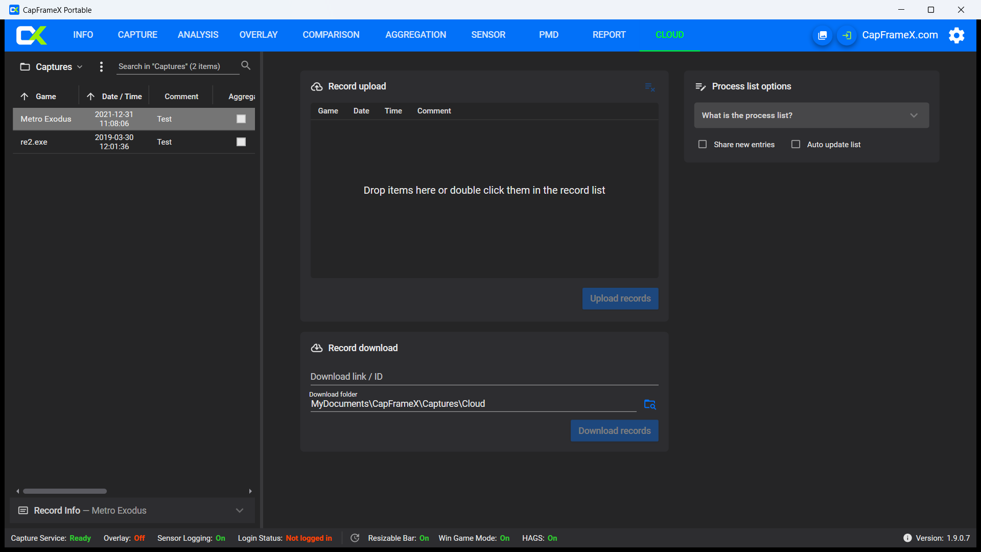 CapFrameX 1.9.0 cloud sharing