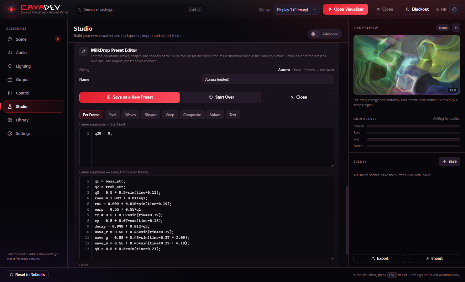 MilkDrop preset editor