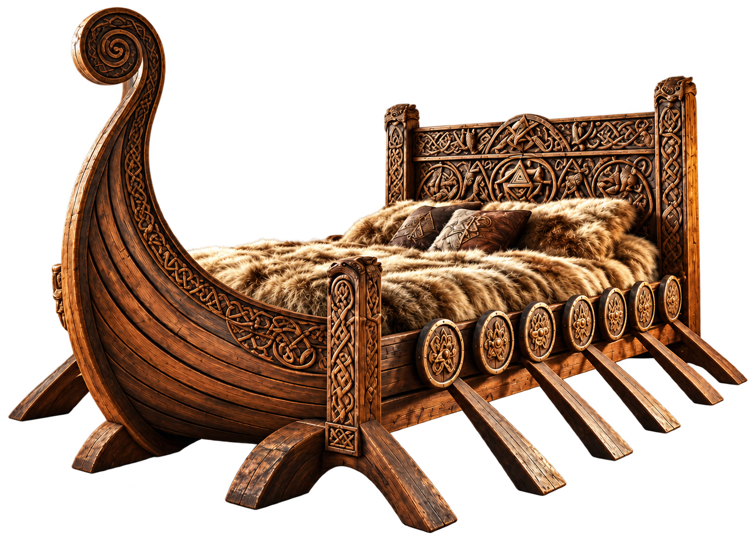 Viking Longship Bed with Furs