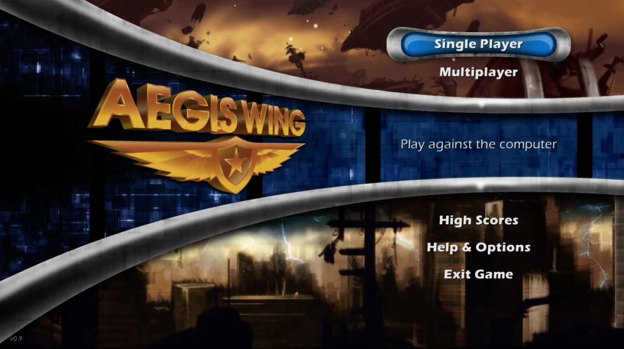 Aegis Wing para PC mostra menu principal no port nativo de Windows