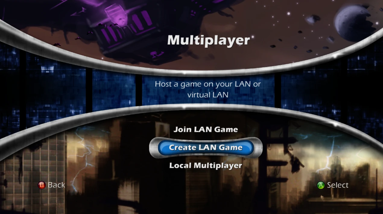 Menu de multiplayer com opções LAN e cooperação local no Windows