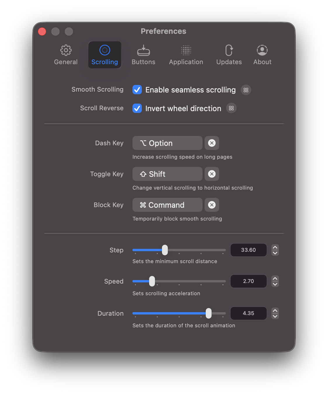 Mos scroll settings