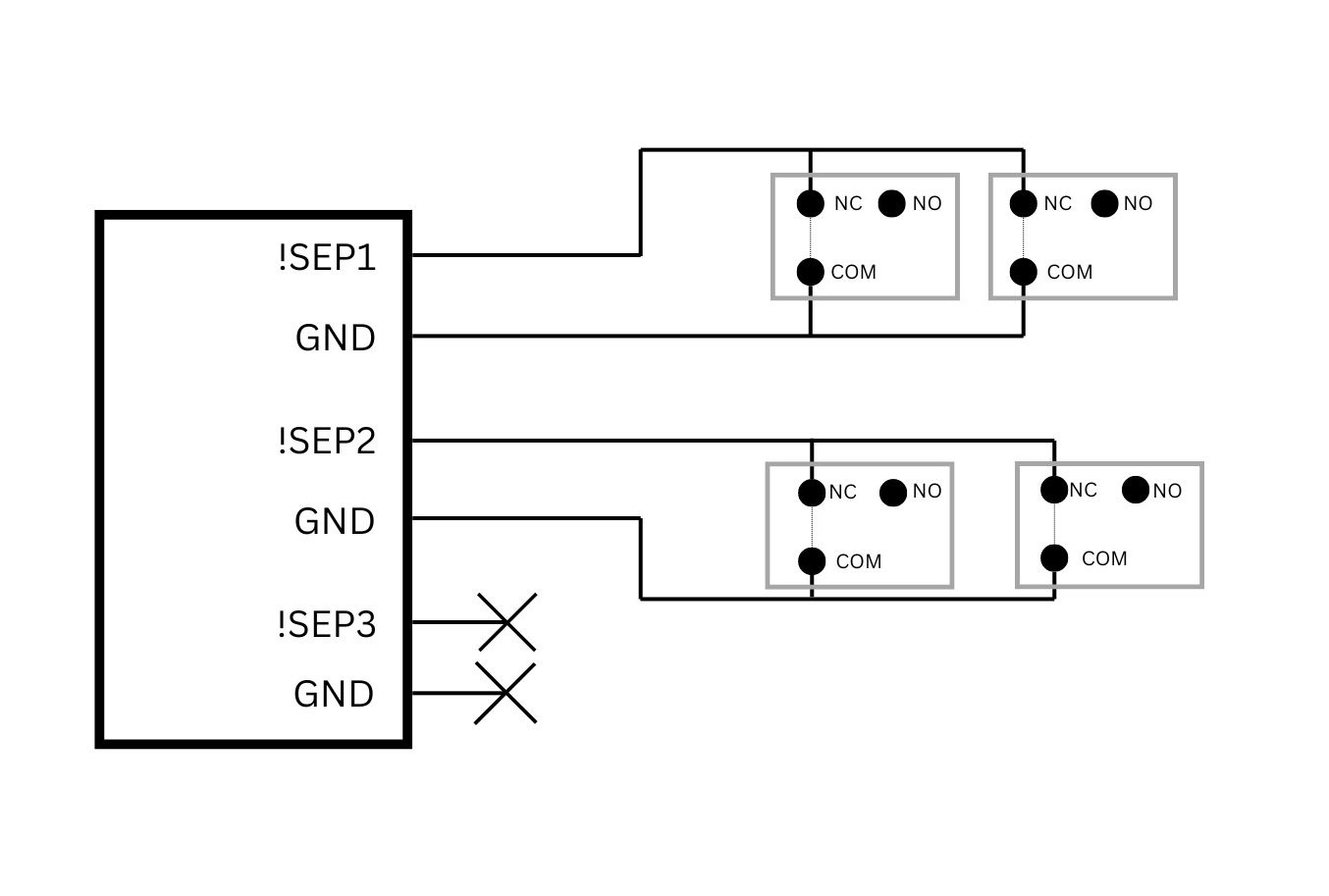 Connections between separation switches and J8 connector