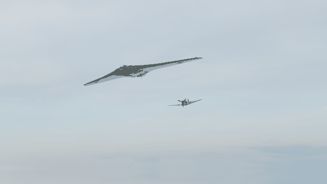 Short animated preview of a Blender aircraft dogfight generated and reviewed through Blender Agent Bridge