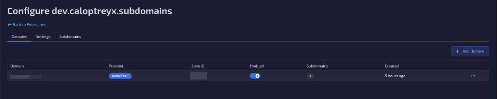 Admin domains tab