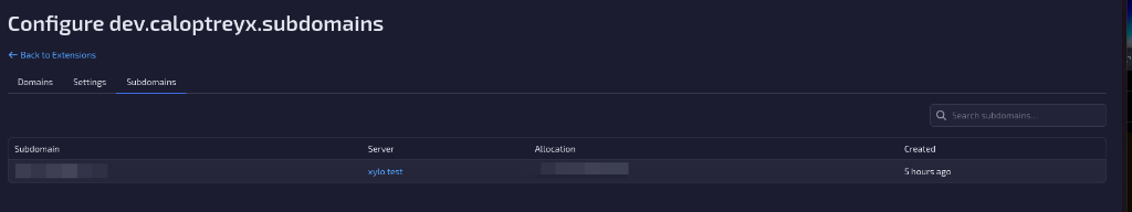 Admin subdomains tab
