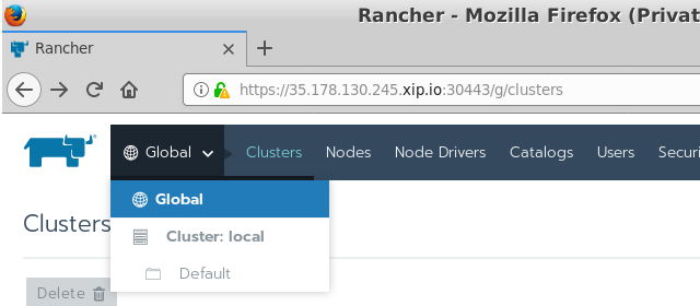 rancher gui cluster page