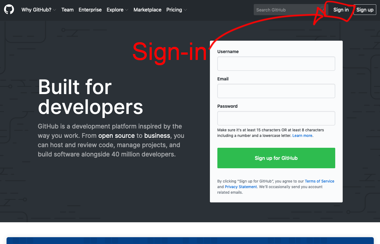 Screengrab showing where to sign back in to GitHub