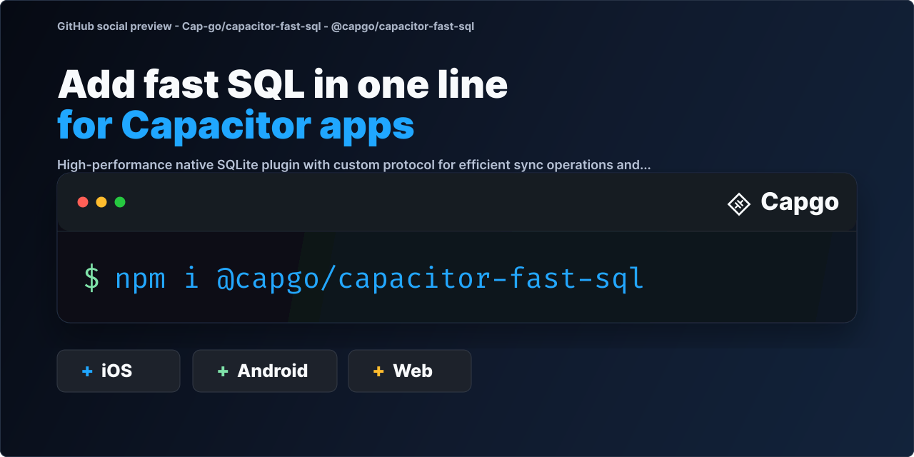 @capgo/capacitor-fast-sql for Capacitor apps