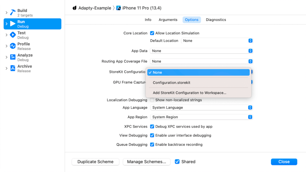 Edit Scheme Options