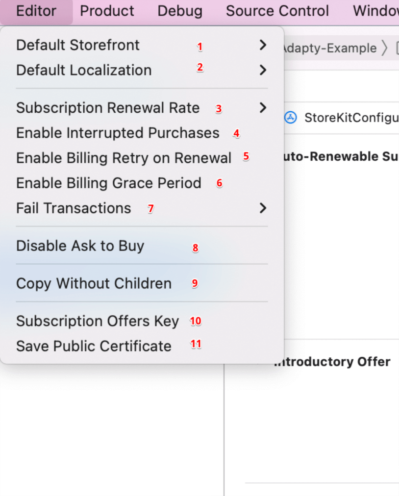 Editor Menu Options