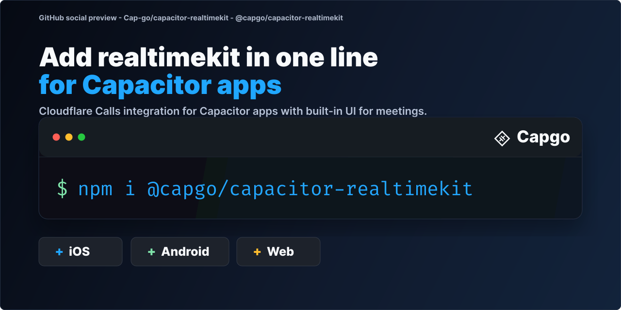 @capgo/capacitor-realtimekit for Capacitor apps