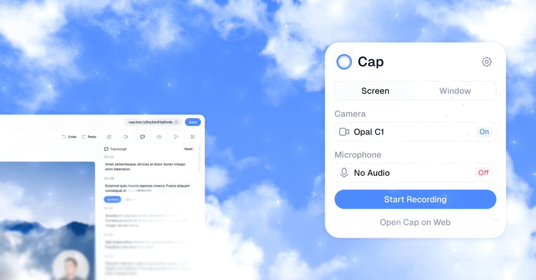 Cap 轻量录屏与口播工具界面