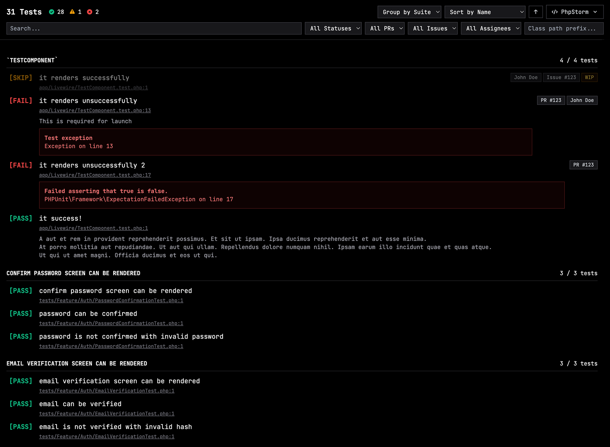 Screenshot showing an example report