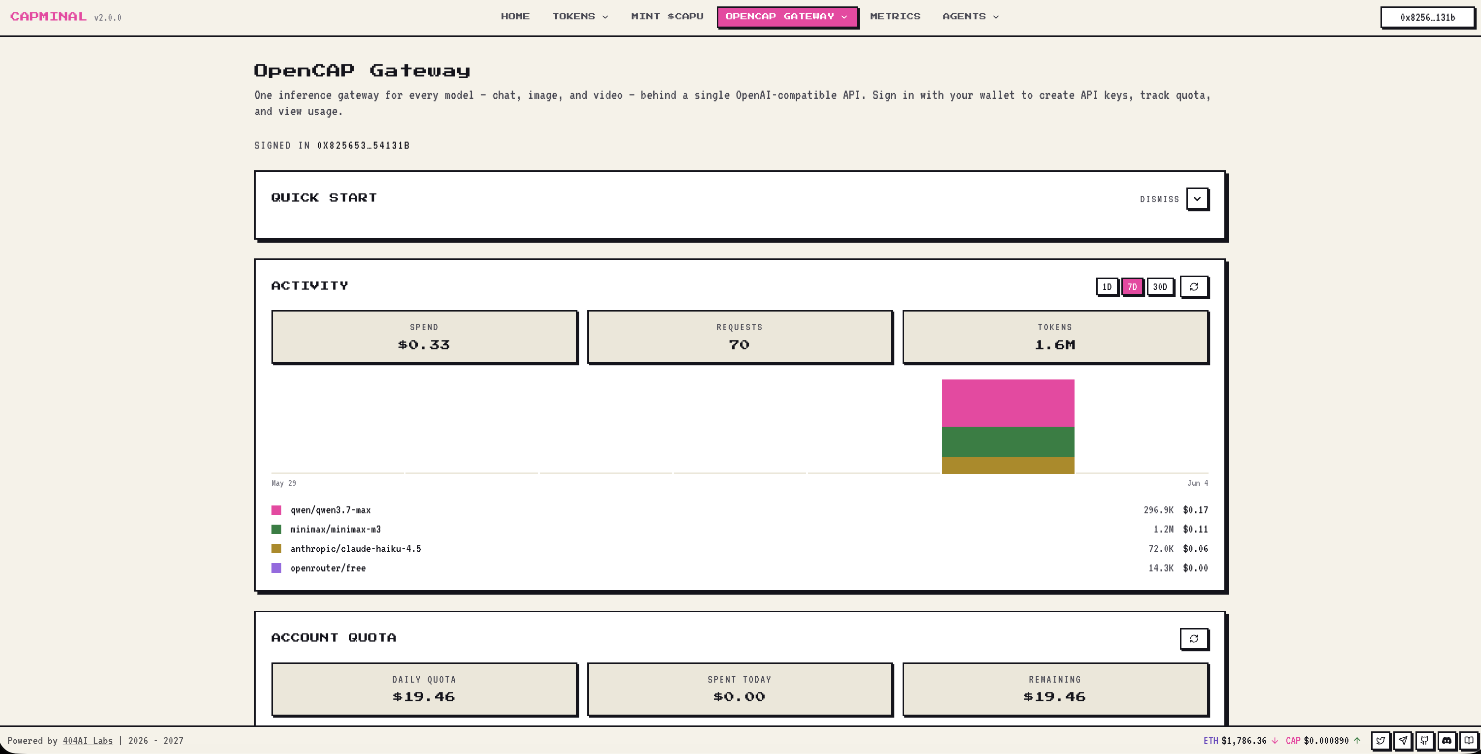 OpenCAP Gateway dashboard