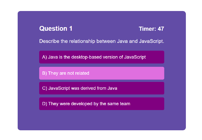 Screenshot of finished Code Quiz application with quiz in progress