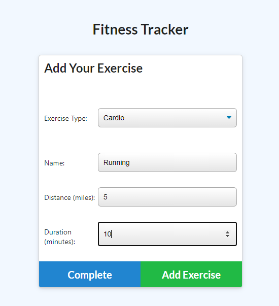 Form for adding exercises to workout