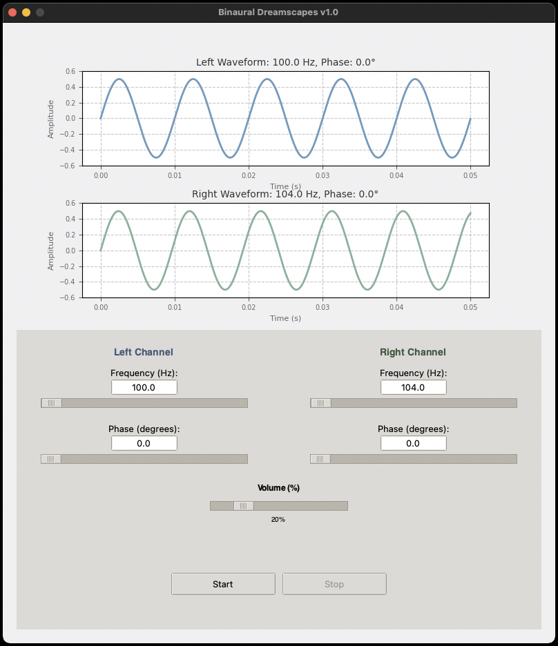 Binaural Dreamscapes Application Screenshot