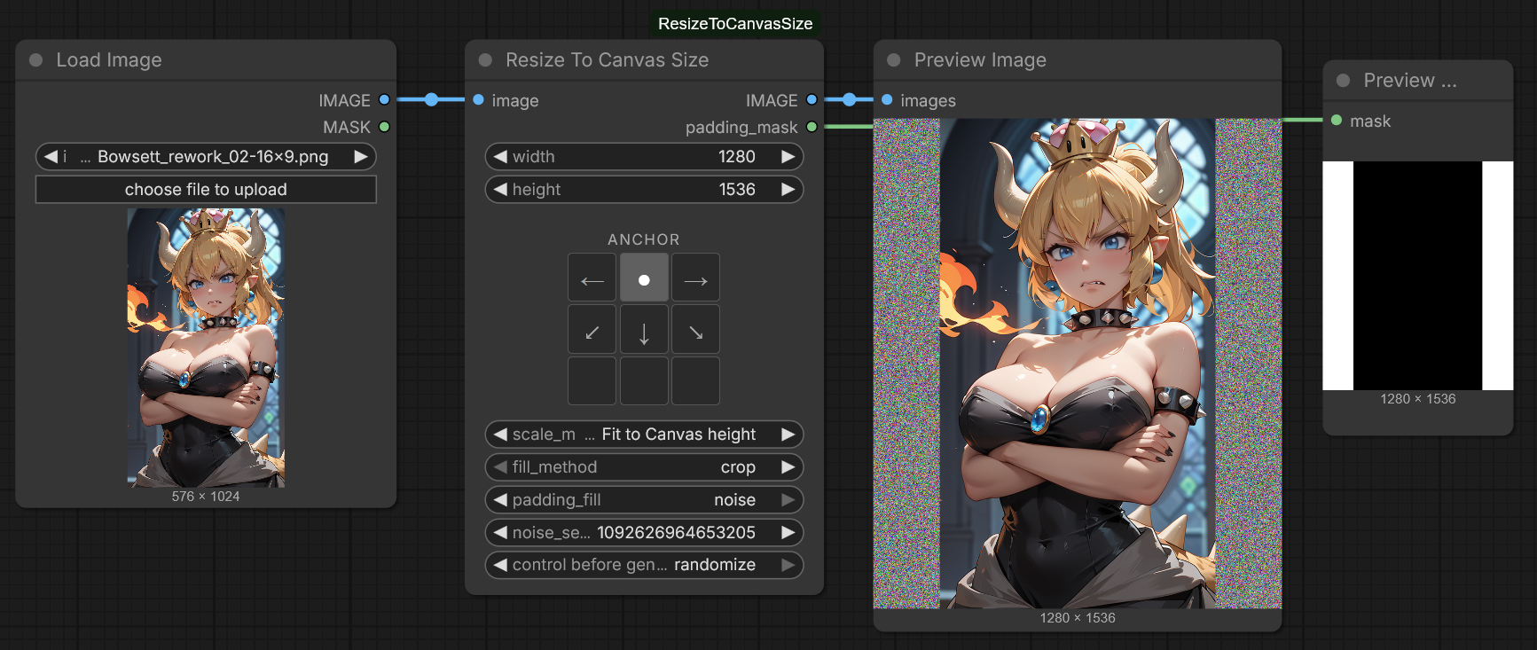 Basic resize workflow — noise-padded portrait crop result