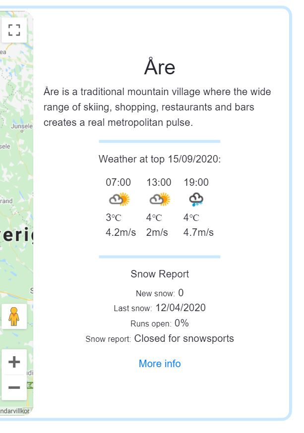 Implementation of short info, snow report and forecast information