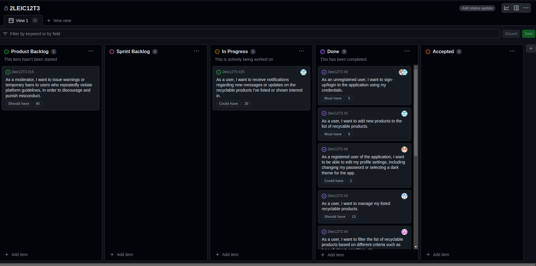 Project Board end of Sprint#2